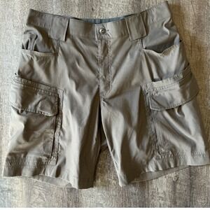 Duluth Trading Co Mens 34 Dry on the Fly Relaxed Fit Cargo Shorts Khaki Tan 9in